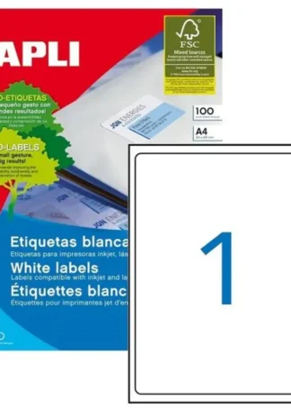 C/100 HOJAS ETIQUETAS PERMANENTES 199,6X289,1MM APLI CANTO