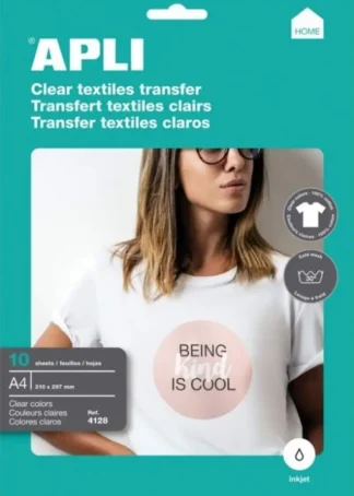 PACK 10 HOJAS A4 PAPEL TRANSFER PARA PRENDAS BLANCAS APLI