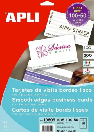 C/15 HOJAS TARJETAS VISITA 200G 89X51MM CANTOS RECTOS