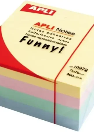 CUBO 400 NOTAS ADHESIVAS 75X75MM COLORES PASTEL APLI