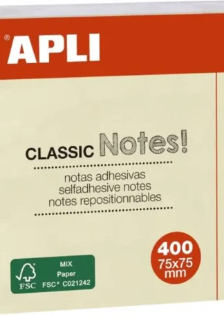 CUBO 400 NOTAS ADHESIVAS 75X75MM AMARILLAS APLI