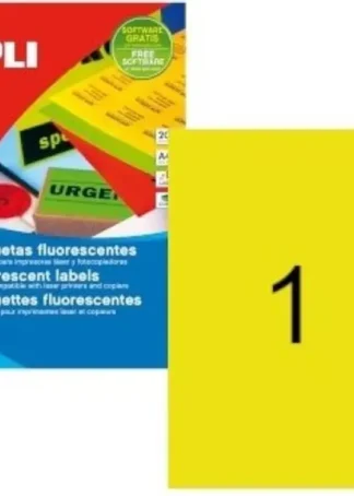 C/100 HOJAS ETIQUETAS FT/IM 210X297 AMARILLA CANTOS RECTOS
