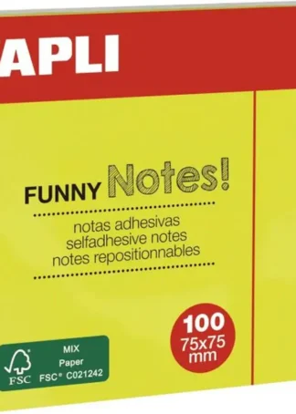 BLOC 100 NOTAS ADHESIVAS 75X75MM AMARILLO BRILLANTE APLI