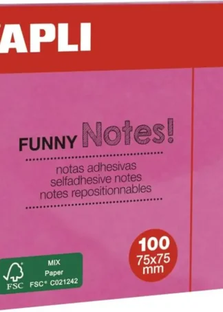 BLOC 100 NOTAS ADHESIVAS 75X75MM ROSA APLI