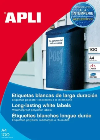 C/100 HOJAS ETIQUETAS POLIESTER BLANCO 210X297
