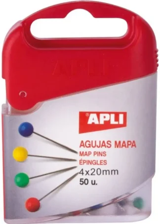 CAJA 50 AGUJAS SEÑALIZADORAS MAPAS 4X20MM COLORES SURTIDOS