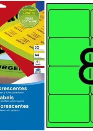 C/100 HOJAS ETIQUETAS COLOR VERDE FLUOR FT/IM A4 APLI
