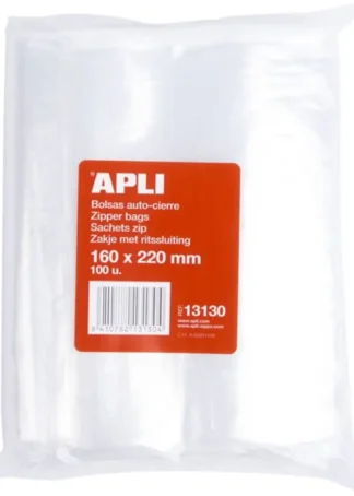 PAQ/100 BOLSAS AUTOCIERRE CREMALLERA 160X220 MM ZIPPER APLI