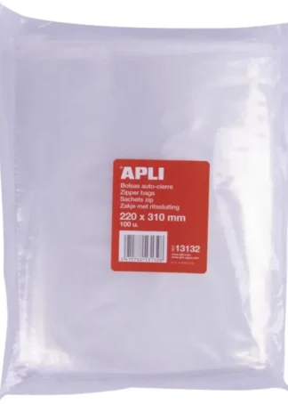 PAQ/100 BOLSAS AUTOCIERRE CREMALLERA 220X310 MM ZIPPER APLI