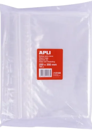 PAQ/100 BOLSAS AUTOCIERRE CREMALLERA 250X350 MM ZIPPER APLI