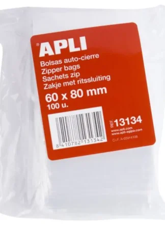 PAQ/100 BOLSAS AUTOCIERRE CREMALLERA 60X80 MM ZIPPER APLI