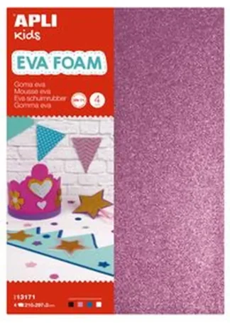 BLISTER 4 LAMINAS GOMA EVA PURPURINA A4 COLORES SURTIDOS