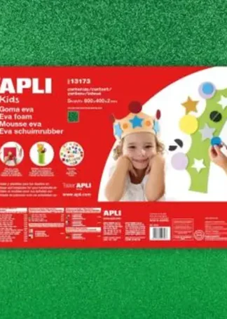 PACK 3 LAMINAS GOMA EVA PURPURINA VERDE 40X60 2MM