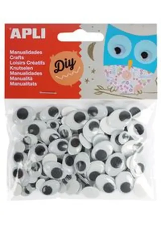 BOLSA 100 OJOS MOVILES NEGROS OVALADOS MEDIDAS SURTIDAS