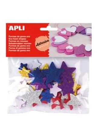 BOLSA 50 ESTRELLAS GOMA EVA PURPURINA ADHESIVAS SURTIDAS