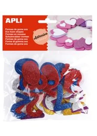 BOLSA 50 NUMEROS GOMA EVA PURPURINA ADHESIVAS SURTIDAS