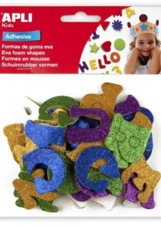 BOLSA 50 ALFABETO GOMA EVA PURPURINA ADHESIVAS SURTIDAS