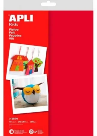 BLISTER 10 HOJAS FIELTRO A4 ROJO APLI