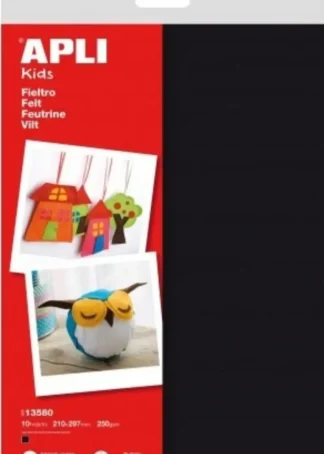 BLISTER 10 HOJAS FIELTRO A4 NEGRO APLI