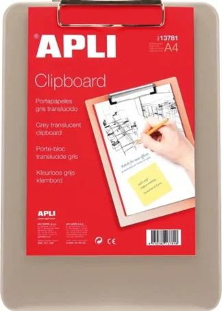 CARPETA A4 CON PINZA SUPERIOR PLASTICO GRIS TRANSLUCIDO