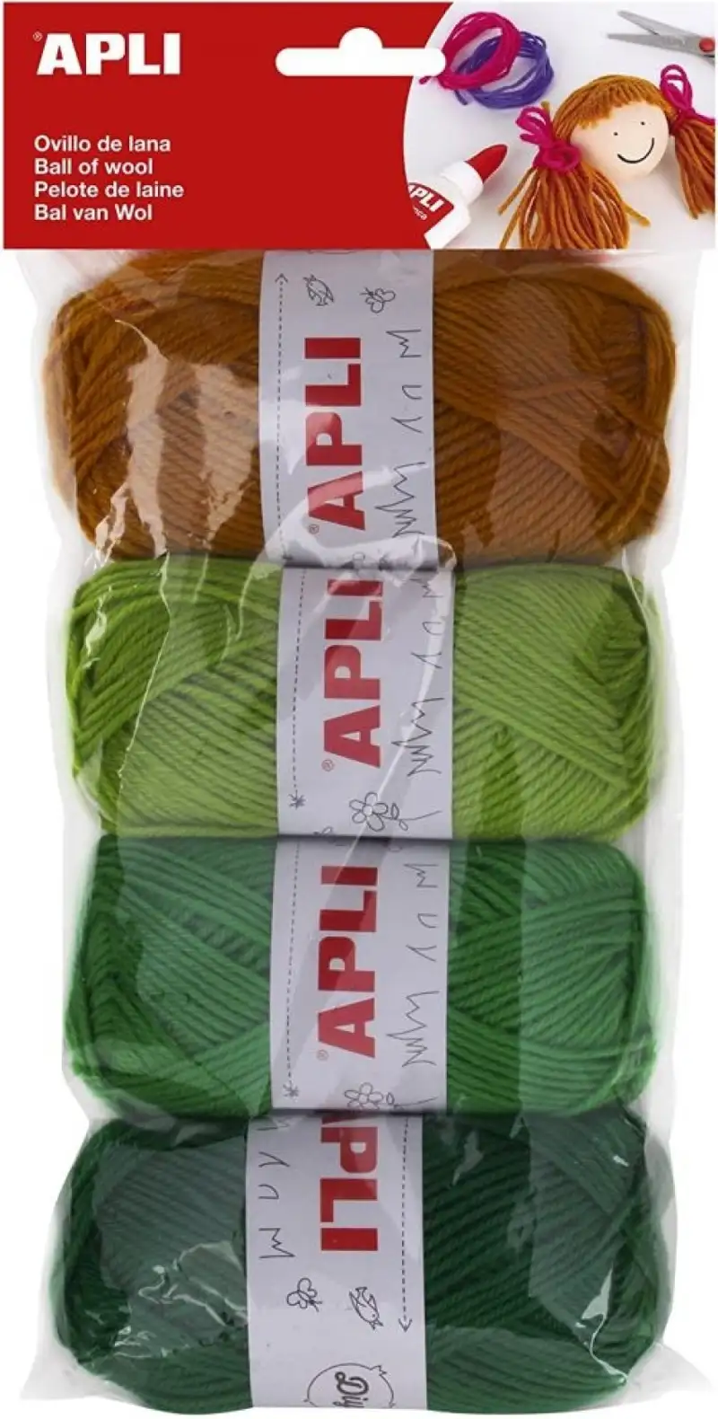 BLISTER 4 OVILLOS DE LANA TONOS VERDES 50G