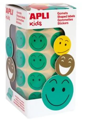 ROLLO GOMETS REDONDOS CON CARAS FELICES COLOR VERDE 20MM