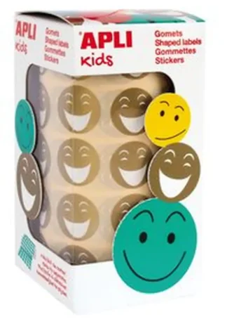 ROLLO GOMETS REDONDOS CON CARAS FELICES COLOR ORO 20MM