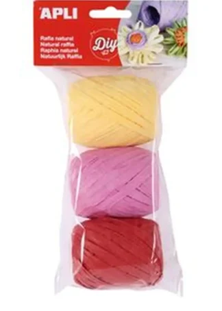 BLISTER 3 OVILLOS RAFIA NATURAL TONOS CANDY 30M