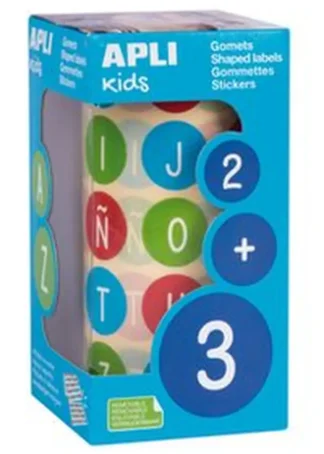 ROLLO GOMETS REDONDOS DE COLORES CON LETRAS MAYUSCULAS 20MM