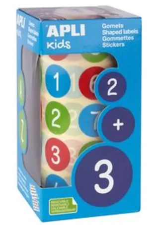 ROLLO GOMETS REDONDOS DE COLORES CON NUMEROS 20MM