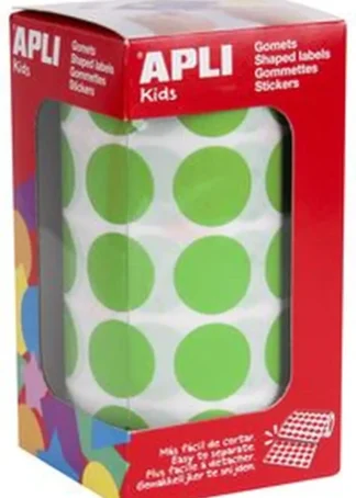 ROLLO GOMETS REDONDO VERDE CLARO AUTOADHESIVOS 20MM