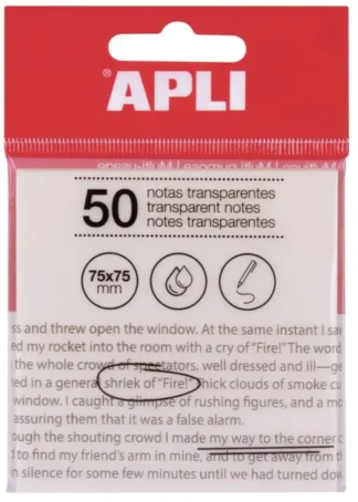 BLOC 50 NOTAS ADHESIVAS TRANSPARENTES 75X75MM