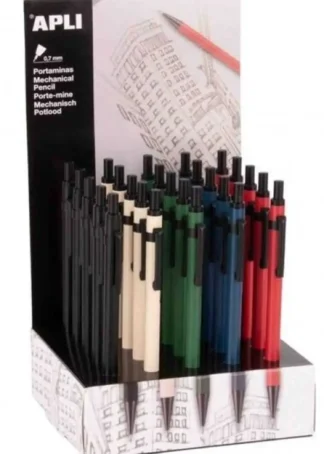 EXP 25 PORTAMINAS METALICOS HEXAGONALES 0,7MM COLORES SURT.