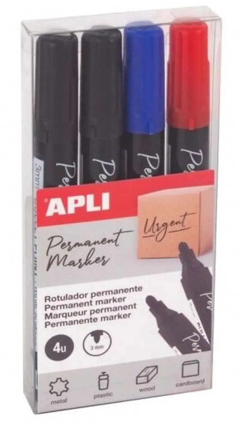 ESTUCHE 4 ROTULADOR PERMANENTE APLI COLORES SURTIDOS
