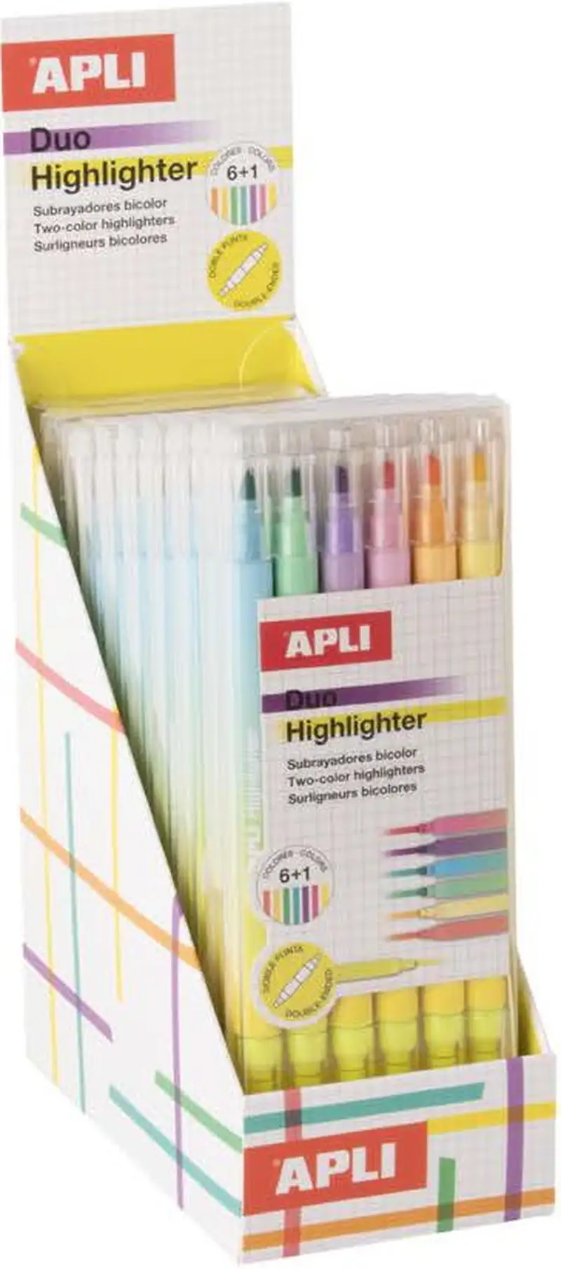 EXP 10 ESTUCHES 6 SUBRAYADORES DOBLE PUNTA APLI