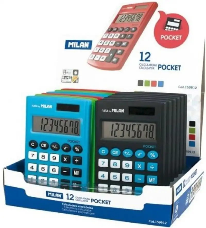 EXP 12 CALCULADORAS POCKET TOUCH 8 DIG. COLORES SURTIDOS