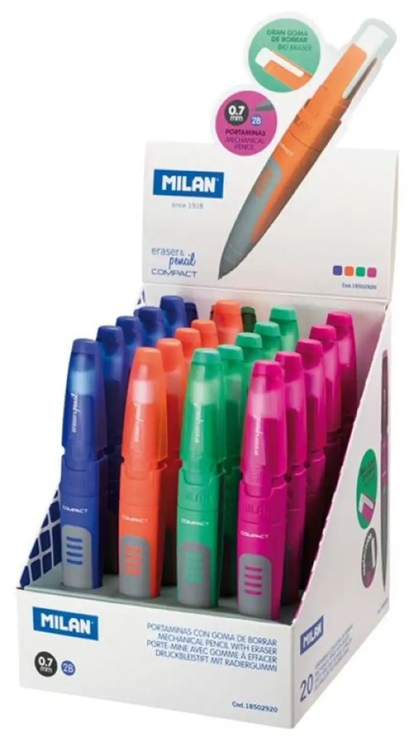 EXP 20 PORTAMINAS + GOMA 0,7MM 2B COMPACT MILAN