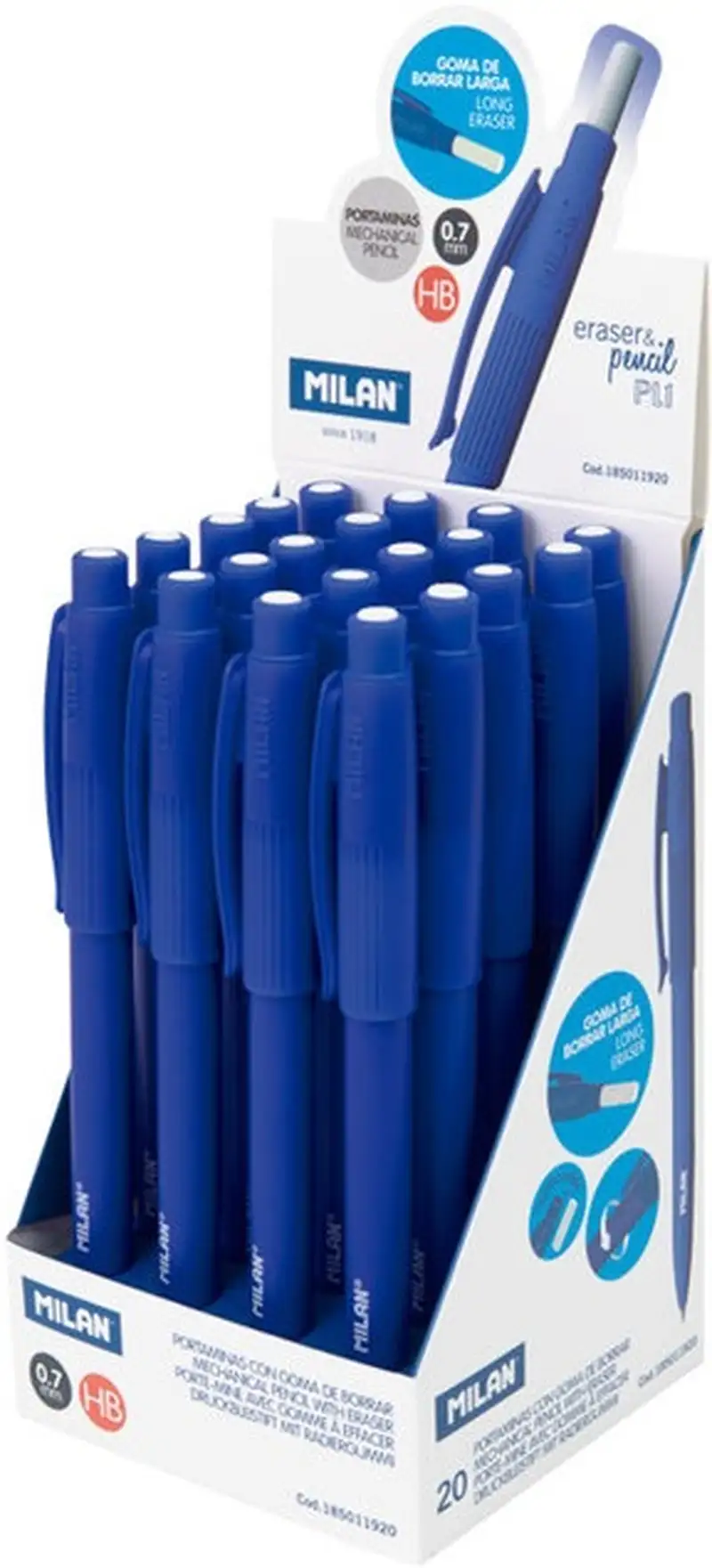 EXP 20 PORTAMINAS+GOMA 0,7MM HB PL1