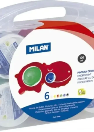 ESTUCHE 6 BOTES PINTURA DEDOS MILAN 100ML COLORES SURTIDOS
