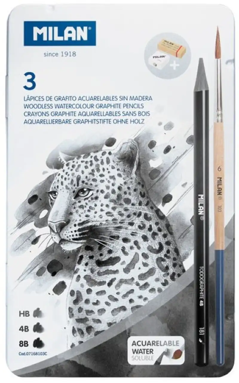 CAJA METALICA 3 LAPICES GRAFITO ACUARELABLE+AFILA+GOMA+PINC