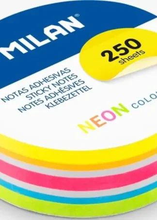 NOTAS ADHESIVAS 250H. CIRCULARES COLORES NEON 6,7CM DIAMTR.