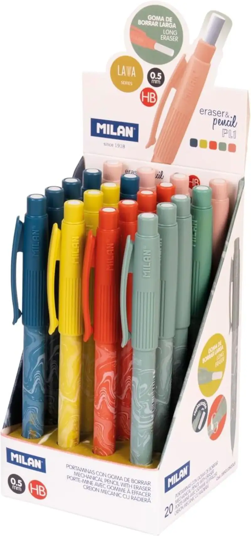 EXP 20 PORTAMINAS + GOMA 0,5MM HB PL1 LAVA COLLECTION