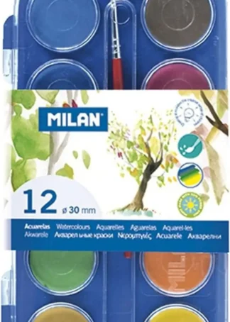 ESTUCHE PLASTICO 12 ACUARELAS MILAN COLORES SURTIDOS