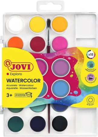 ESTUCHE PLASTICO 18 ACUARELAS JOVI COLORES SURT. + PINCEL