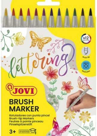 ESTUCHE 12 ROTULADORES JOVI PUNTA PINCEL COLORES SURTIDOS
