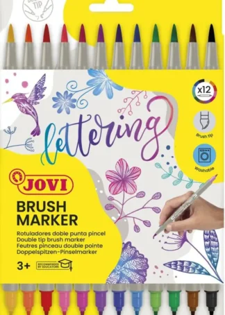 ESTUCHE 12 ROTULADORES JOVI DOBLE PUNTA PINCEL COLORES SURT