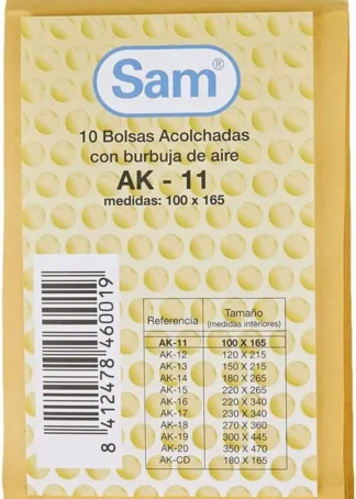 PAQ/10 BOLSA KRAFT ACOLCHADA AK-11 AUTOADHESIVA 110X165