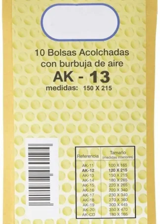 PAQ/10 BOLSA KRAFT ACOLCHADA AK-13 AUTOADHESIVA 150X215