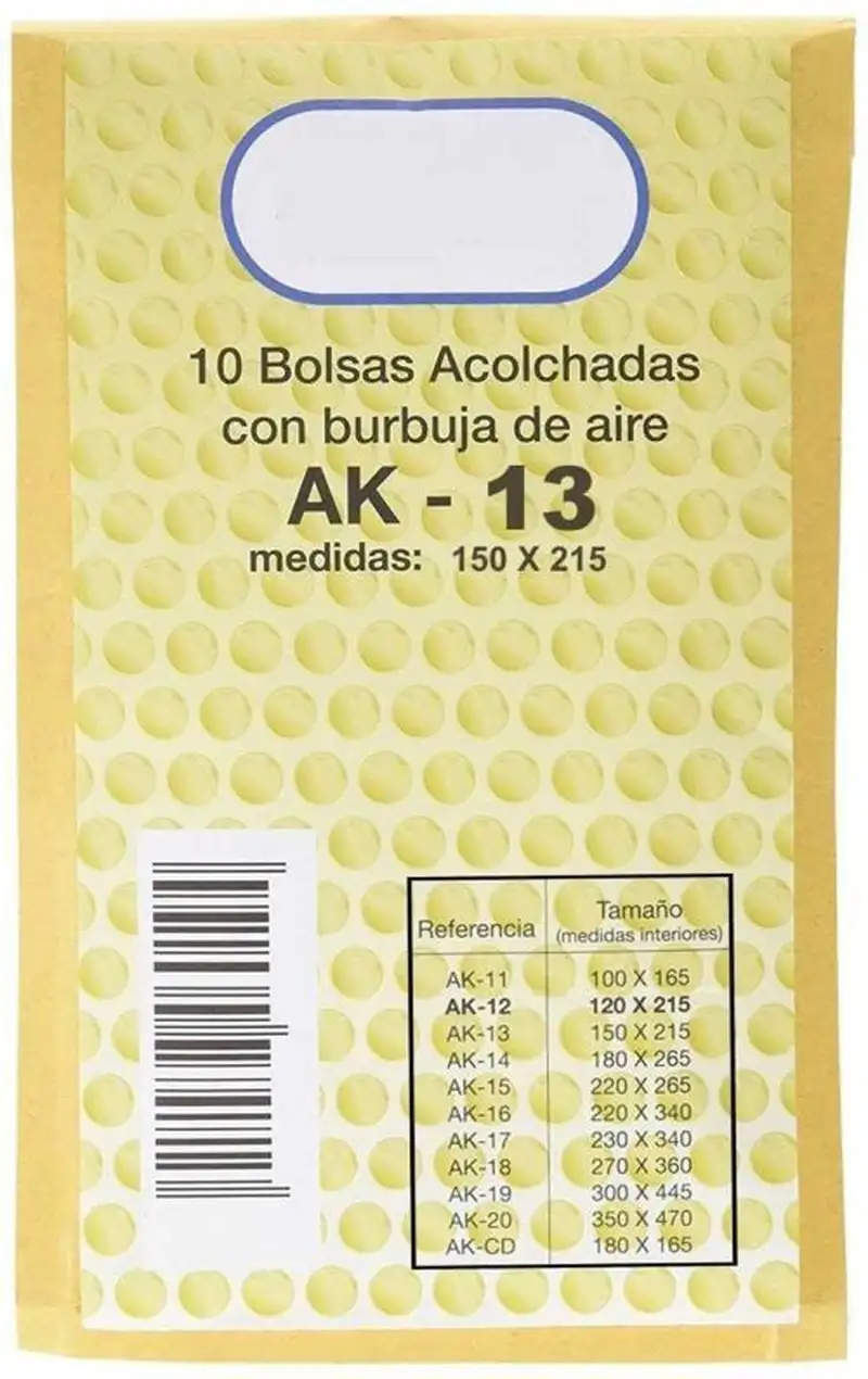 PAQ/10 BOLSA KRAFT ACOLCHADA AK-13 AUTOADHESIVA 150X215