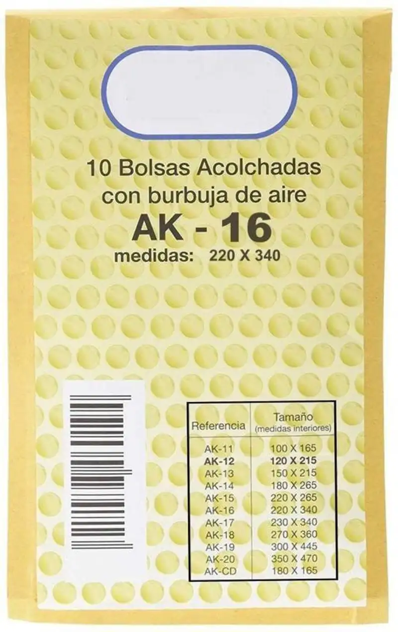 PAQ/10 BOLSA KRAFT ACOLCHADA AK-16 AUTOADHESIVA 220X340